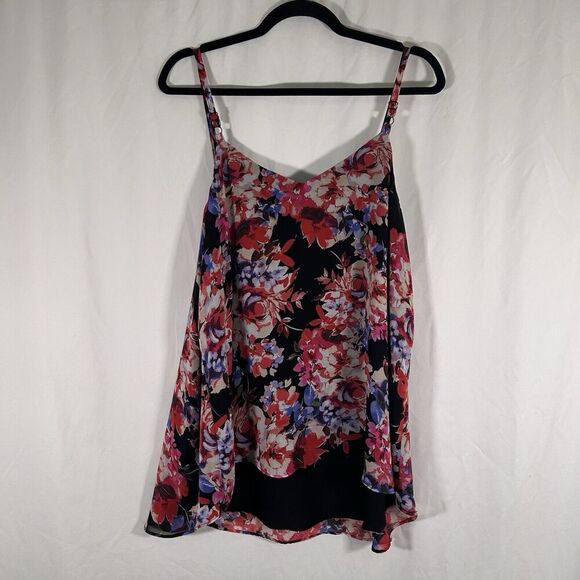 Torrid Sophie Blouse Women's 1 1X Black Red Floral Vneck Sleeveless Tank Top - Picture 7 of 9